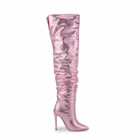 Botte Cuissarde Serpent Brillante Bottes Hautes Talon Haut 12 cm Habillé Talons Aiguilles