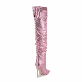 Botte Cuissarde Serpent Brillante Bottes Hautes Talon Haut 12 cm Habillé Talons Aiguilles