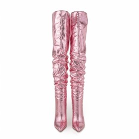 Botte Cuissarde Serpent Brillante Bottes Hautes Talon Haut 12 cm Habillé Talons Aiguilles