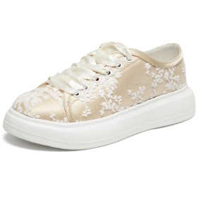 Platform Elegant With Flower Wedding Shoes For Women Comfortable Sneakers Lace Up Champagne