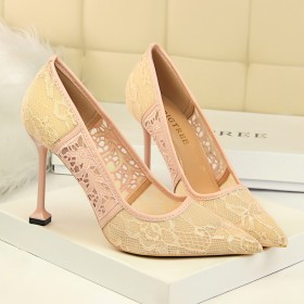 Womens Sandals Summer Sexy 10 cm High Heel Lace Pointed Toe Going Out Shoes Flower