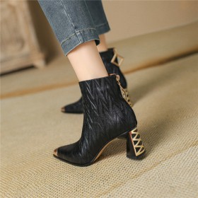 Elegant Ankle Boots For Women Mid Heel Closed Toe Fur Lined Block Heel Classic Fall Chunky Heel