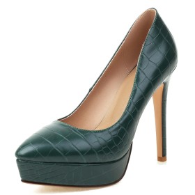In Ecopelle Con Tacco A Spillo Verde Scuro Coccodrillo Platform Scarpe Decolte Eleganti Ufficio Tacco Alto Classiche