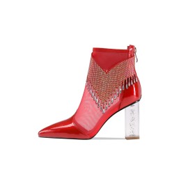 Botin Tacón grueso Moda Tul Charol Flecos Zapatos De Baile Brillantes Tacon Ancho Punta Fina Piel Tacon Alto