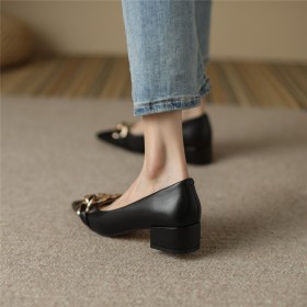 Thick Heel Dressy Shoes Low Heel Elegant Business Casual Comfortable Natural Leather Pointed Toe Block Heel Modern Pumps