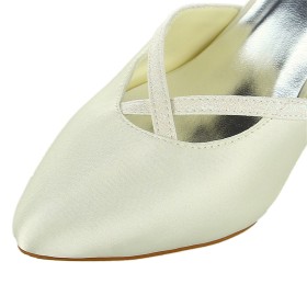 Elegant Satin High Heel Ankle Strap Wedding Shoes For Bridal Ivory Stiletto