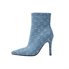 Glitter Vrijetijds Spitse Neus Sparkle Laarsjes 10 cm High Heel Lichtblauwe Elegante Denim