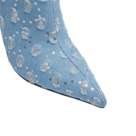 Glitter Vrijetijds Spitse Neus Sparkle Laarsjes 10 cm High Heel Lichtblauwe Elegante Denim