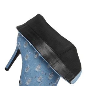 Glitter Vrijetijds Spitse Neus Sparkle Laarsjes 10 cm High Heel Lichtblauwe Elegante Denim