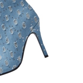 Glitter Vrijetijds Spitse Neus Sparkle Laarsjes 10 cm High Heel Lichtblauwe Elegante Denim