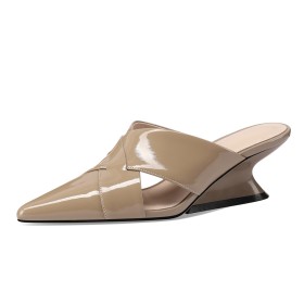 Natural Leather Mules Wedges Going Out Footwear Elegant Mid Heels