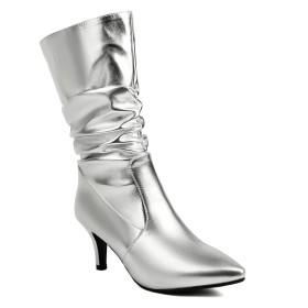 Gefütterte Mit 6 cm Mittlerer Absatz Stilettos Klassisch Winter Metallic Lederimitat Stiefeletten