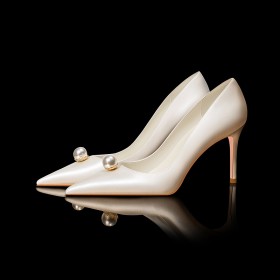 Stilettos Mit Perle Satin Damenschuhe Spitz Ivory Pumps Elegante Ballschuhe Brautschuhe Mit 8 cm High Heel