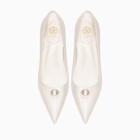 Stilettos Mit Perle Satin Damenschuhe Spitz Ivory Pumps Elegante Ballschuhe Brautschuhe Mit 8 cm High Heel