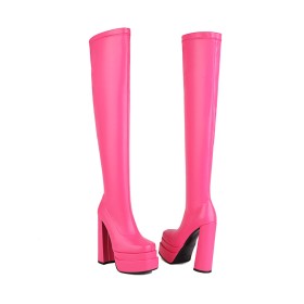 Gefütterte 15 cm High Heels Blockabsatz Overknee Hohe Stiefel Plateau Klassisch Lack