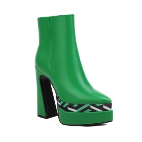 Mit Blockabsatz Plateau Stiefeletten 14 cm High Heels Boots Damen Blockfarben Ausgehen