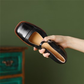 Chunky Heel Casual Classic 4 cm Low Heel Comfort Patent Leather Block Heels With Ankle Strap Leather