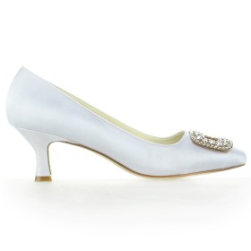 Elegant 2 inch Low Heel Closed Toe Pumps Wedding Shoes For Bridal White Satin