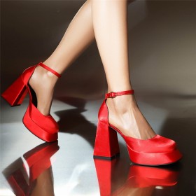 Block Heel Formal Dress Shoes Chunky Heel Stylish Ankle Strap Closed Toe Platform 10 cm High Heels