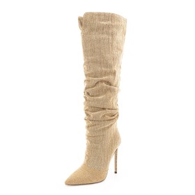 Thigh High Boots For Women Classic 12 cm High Heels Denim Vintage Stilettos Tall Boots Slouch