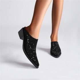 With Rhinestones Comfort Chunky Heel Sparkly Modern Low Heel Mules Block Heels Pointed Toe