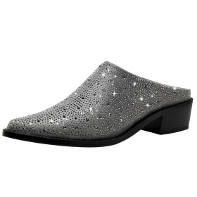 Fashion Party Shoes Mules Sparkly With Rhinestones Block Heels Thick Heel Faux Leather Going Out Shoes Low Heels Comfort