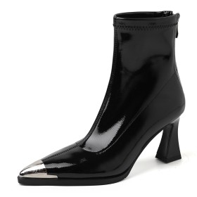 Bout Fermé Talon Epais Bottines Femme Fermeture Éclair Chaussette Embout Métallique A Talon