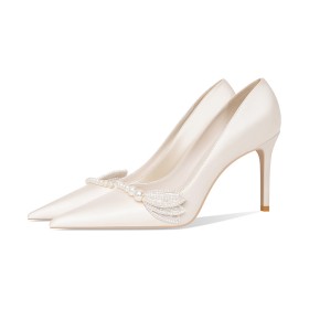 8 cm High Heels With Pearl White Pumps Bridal Shoes Elegant Stiletto Heels