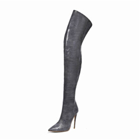 High Heels Classic Tall Boot Snake Printed Over Knee Boots Stiletto Gray