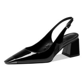 Patent Cute Block Heel Beautiful Chunky Comfort 5 cm Low Heel Pumps Business Casual Shoes Black Formal Dress Shoes