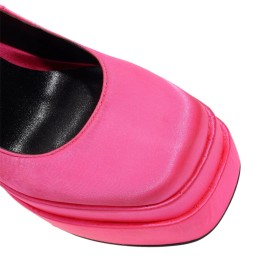 Tacco Alto Tacchi Largo Scarpe Décolleté Scarpe Da Cerimonia Elegante Plateau Punta Quadrata Raso Con Cinturino Alla Caviglia