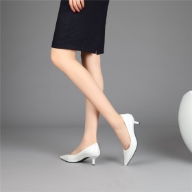 Pumps Schuhe Bequeme 5 cm Niedriger Absatz Lack Klassisch Spitz Büroschuhe Weiß