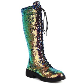 Knee High Boot Multicolor Flat Shoes Tall Boots Ombre Gold Glitter