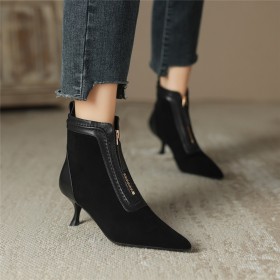 Ankle Boots For Women Classic Stiletto Going Out Footwear Pointed Toe Natural Leather Comfort 6 cm Heeled Zipper Elegant