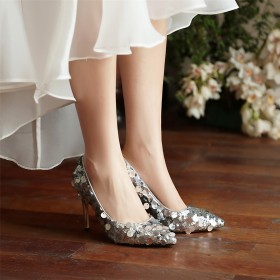 Sequin Stiletto Wedding Shoes Dressy Shoes Pointed Toe 8 cm High Heel Evening Party Shoes Comfort Pumps