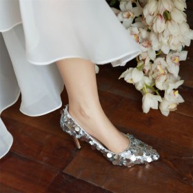 Sequin Stiletto Wedding Shoes Dressy Shoes Pointed Toe 8 cm High Heel Evening Party Shoes Comfort Pumps