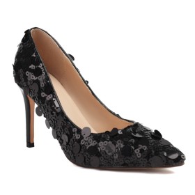 Zwarte Glitter Feestschoenen Bruidsschoen Stilettos Comfortabele Pumps Sparkle Mode Hoge Hak Schoen