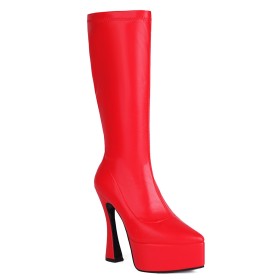 Knee High Boot For Women Tall Boot 15 cm High Heels Faux Leather Red Stiletto Heels Grained