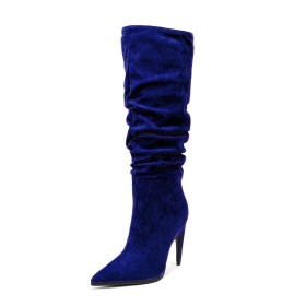 Stilettos Mit 10 cm High Heels Klassisch Winter Wildleder Slouch Spitz Schlupfschuhe Halbhohe Stiefel Boots Damen