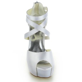 Peep Toes Ceremonie Bride Cheville Laniere À Talon Elegante Sandale Femmes Plateforme Fermeture Éclair Talon Aiguille