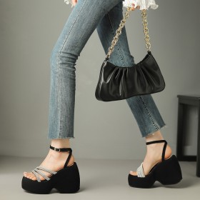Peeptoe Highheel Suede Blokhakken Sandalen Plateau Mode Enkelbandje Imitatieleer