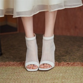 Blanche Filet Peep Toes Moderne Bottines Sandale Femmes A Talon Haut 10 cm Talons Aiguilles Ajourées 2021 Sandale Bottine