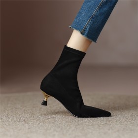 Comfort Kitten Heel Lederimitat Elegante Gefütterte Stretch Stilettos Sock 4 cm Niedriger Absatz Moderne Schlupfschuh Stiefeletten