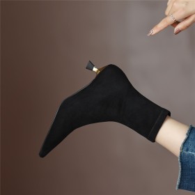 Comfort Kitten Heel Lederimitat Elegante Gefütterte Stretch Stilettos Sock 4 cm Niedriger Absatz Moderne Schlupfschuh Stiefeletten