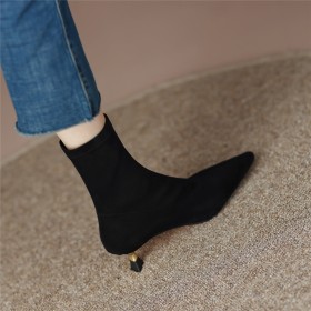 Comfort Kitten Heel Lederimitat Elegante Gefütterte Stretch Stilettos Sock 4 cm Niedriger Absatz Moderne Schlupfschuh Stiefeletten