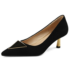 Spring Modern Business Casual Black Suede Stiletto Heels Elegant Natural Leather Low Heeled Pointed Toe Pumps With Buckle