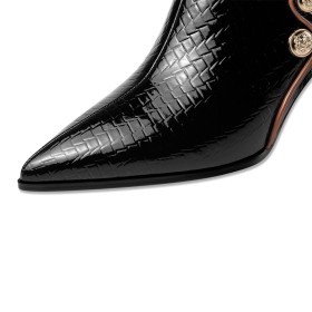 Elegant Leather 6 cm Heeled Shooties Chunky Snake Print Pointed Toe Patent Leather Stylish