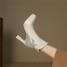 Lack Klassisch Pailletten Gefütterte Mit Blockabsatz Winter Mit 10 cm High Heel Stiefeletten Elegante