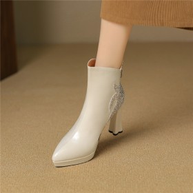 Lack Klassisch Pailletten Gefütterte Mit Blockabsatz Winter Mit 10 cm High Heel Stiefeletten Elegante