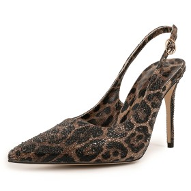 Con Tacco A Spillo Scarpe Donna Classiche Decollete Slingback Marrone Scuro Sexy Tacco Alto Finta Pelle